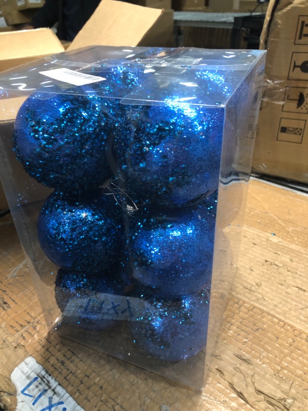 Photo 3 of 12 Pcs 4 Inch Large Christmas Balls Blue Christmas Ball Ornaments Shatterproof Christmas Decorations Tree Balls for Xmas Trees Wedding Party Holiday Decorations Tabletop Small Trees Decoration