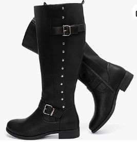 Photo 1 of Luoika Women's Extra Wide Calf Knee High Boots, Wide Width Round-Toe Blocked Heel Winter Tall Boots.