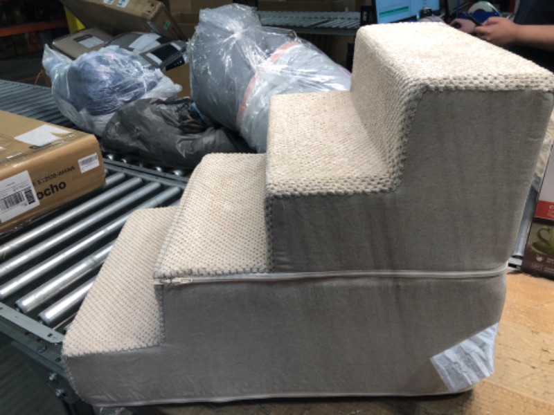 Photo 2 of **USED** EHEYCIGA Dog Stairs for Small Dogs, 4-Step Dog Stairs for High Beds and Couch, Pet Steps for Small Dogs and Cats, and High Bed Climbing, Non-Slip Balanced Dog Indoor Step, Beige, 3/4/5 Steps Fleece Beige 4-Step