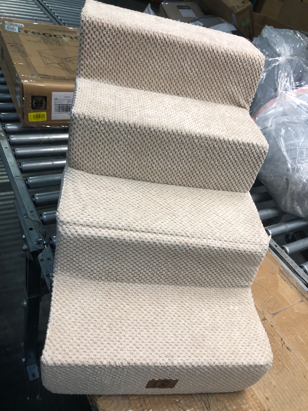 Photo 4 of **USED** EHEYCIGA Dog Stairs for Small Dogs, 4-Step Dog Stairs for High Beds and Couch, Pet Steps for Small Dogs and Cats, and High Bed Climbing, Non-Slip Balanced Dog Indoor Step, Beige, 3/4/5 Steps Fleece Beige 4-Step