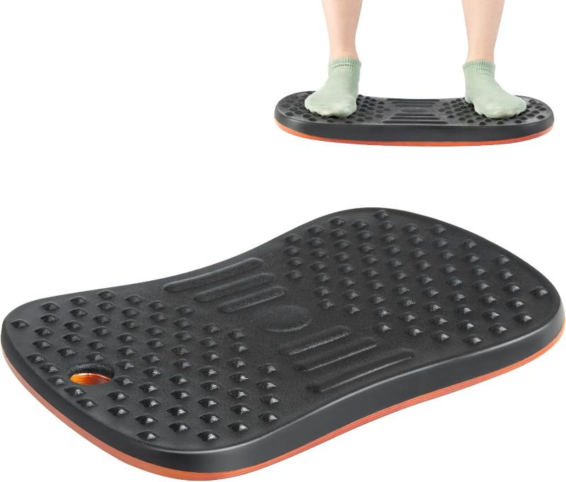 Photo 1 of Goplus Standing Desk Wooden Balance Board, 360° Rotation Anti Fatigue Mat Wobble Board with 138 Massage Points & Anti-slip Base, Ergonomic Comfort Floor Mat Stability Rocker for Core Strength Workout
