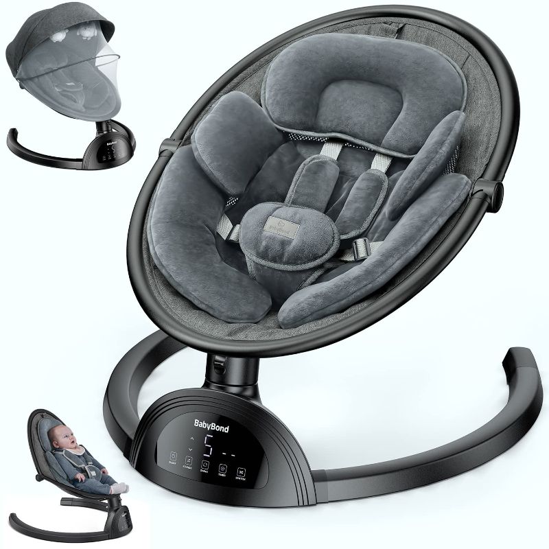 Photo 1 of ** FOR PARTS ** BabyBond Baby Swings for Infants, Bluetooth Infant Swing with Music Speaker with 3 Seat Positions, 5 Point Harness Belt, 5 Speeds and Remote Control - Portable Baby Swing for Indoor and Outdoor

