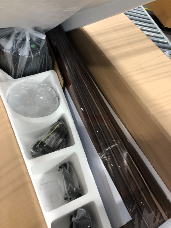 Photo 1 of WINGBO 72 Inch DC Ceiling Fan with Lights and 3 Downrods, 5 Reversible Carved Wood Blades, 6-Speed Noiseless DC Motor, Large Ceiling Fan in Matte Black Finish with Walnut Blades, ETL Listed 72" DC ceiling fan with light Black and Walnut