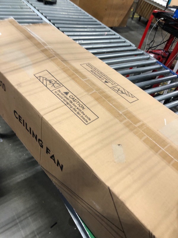 Photo 1 of WINGBO 72 Inch DC Ceiling Fan with Lights and 3 Downrods, 5 Reversible Carved Wood Blades, 6-Speed Noiseless DC Motor, Large Ceiling Fan in Matte Black Finish with Walnut Blades, ETL Listed 72" DC ceiling fan with light Black and Walnut