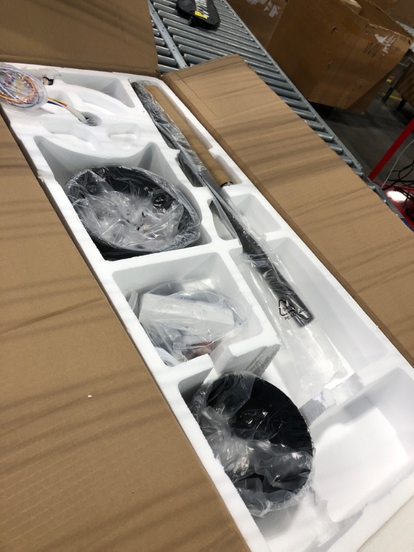 Photo 1 of WINGBO 72 Inch DC Ceiling Fan with Lights and 3 Downrods, 5 Reversible Carved Wood Blades, 6-Speed Noiseless DC Motor, Large Ceiling Fan in Matte Black Finish with Walnut Blades, ETL Listed 72" DC ceiling fan with light Black and Walnut