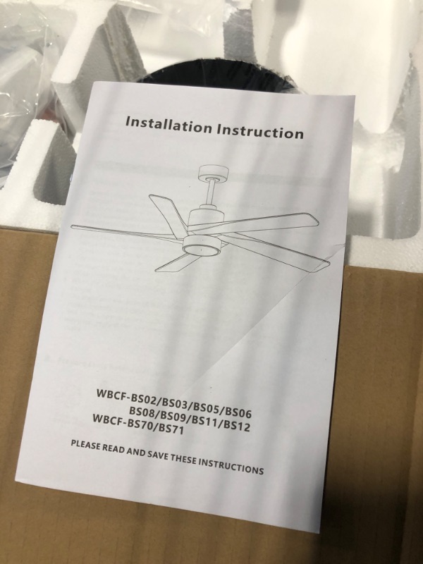 Photo 1 of WINGBO 72 Inch DC Ceiling Fan with Lights and 3 Downrods, 5 Reversible Carved Wood Blades, 6-Speed Noiseless DC Motor, Large Ceiling Fan in Matte Black Finish with Walnut Blades, ETL Listed 72" DC ceiling fan with light Black and Walnut