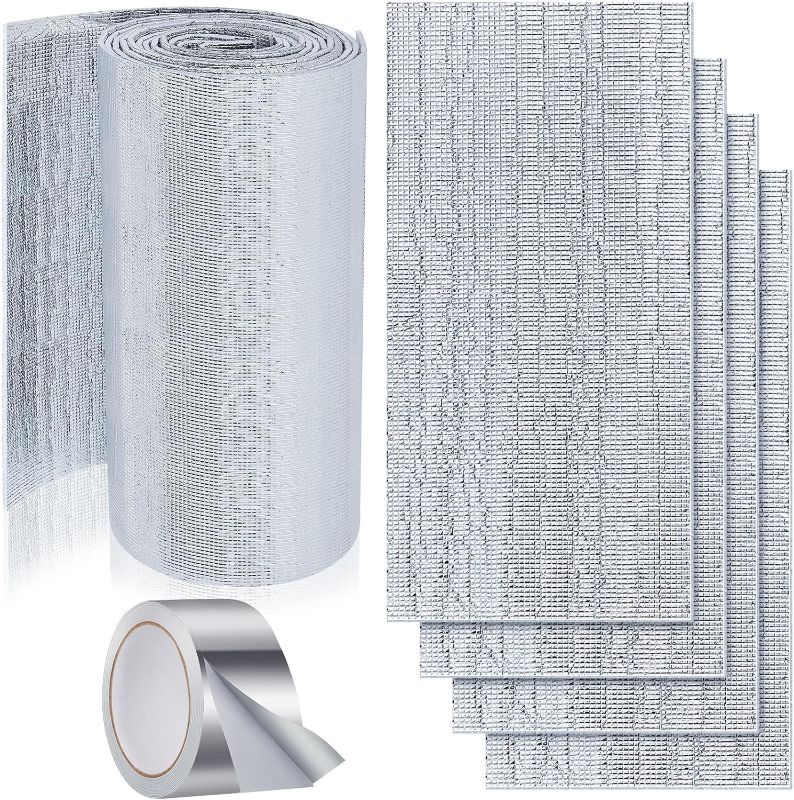 Photo 1 of Frienda 4 Pcs 23 x 78.74 Inches Water Heater Insulation Blanket with 1 Roll 2 Inch x 66 Feet Aluminum Foil Tape Water Heater Cover for Heat Tank Boiler, Silver
