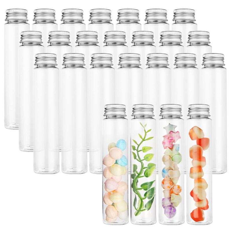 Photo 1 of 40 Pack Clear Plastic Test Tubes, 110 ML Flat Test Tubes with Screw Caps, Plastic Test Tube Container for Bath Salts, Candy Storage, Scientific Party, Plant Propagation
