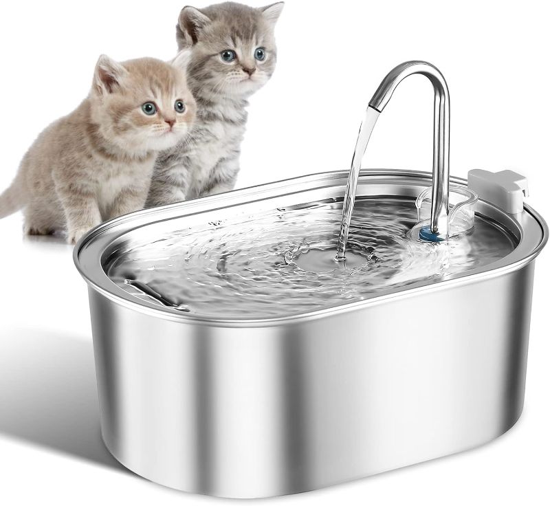 Photo 1 of Cat Water Fountain, 3.2L/108oz Stainless Steel Pet Fountain Automatic Pet Water Fountain Water Dispenser Cat Water Bowl Cat Drinking Fountains with Ultra-Quiet Pump for Cats, Multiple Pets
