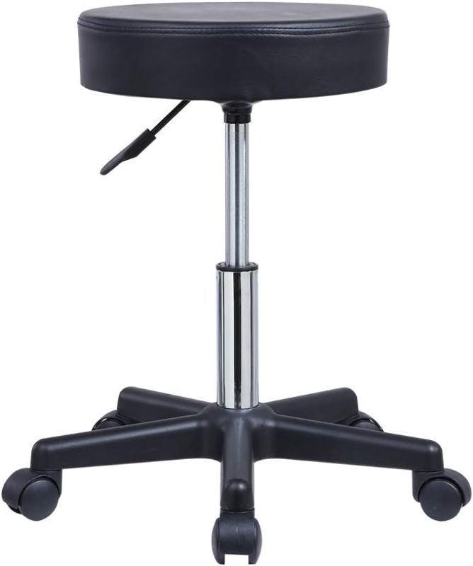 Photo 1 of KKTONER Round Rolling Stool PU Leather Height Adjustable Swivel Drafting Work SPA Salon Stools Chair with Wheels Black
