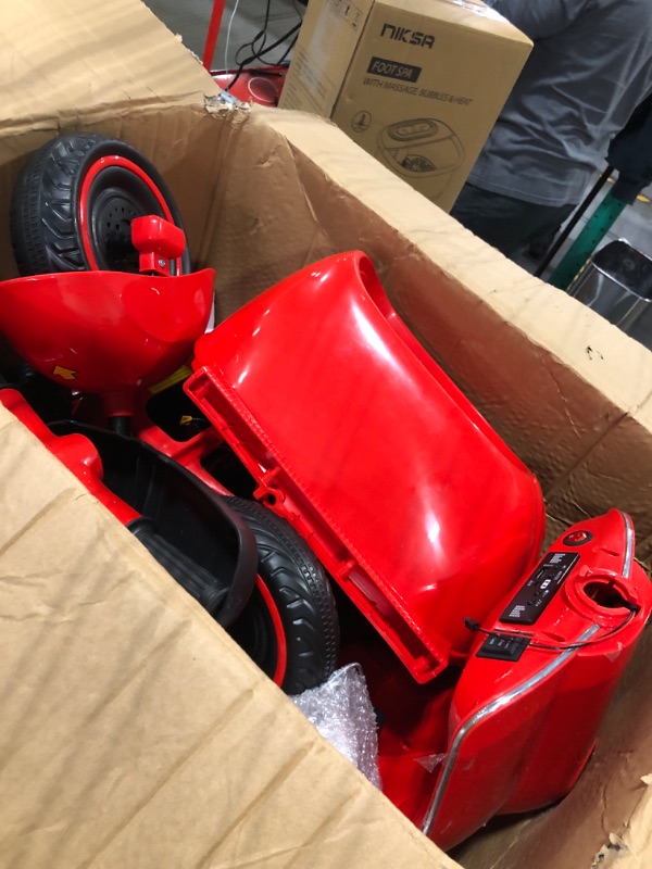 Photo 1 of Mestari 12V Kids Ride-On Motorcycle with Sidecar, 5-Wheeler Electric Chopper Bike with LED Lights, Sound, MP3, USB,12V Motor, Aged 3+ Red two seats Red