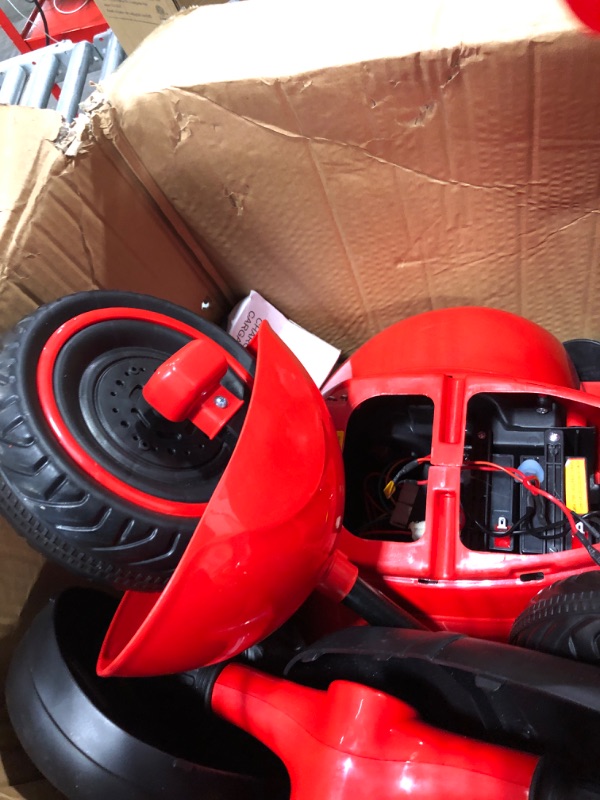 Photo 1 of Mestari 12V Kids Ride-On Motorcycle with Sidecar, 5-Wheeler Electric Chopper Bike with LED Lights, Sound, MP3, USB,12V Motor, Aged 3+ Red two seats Red