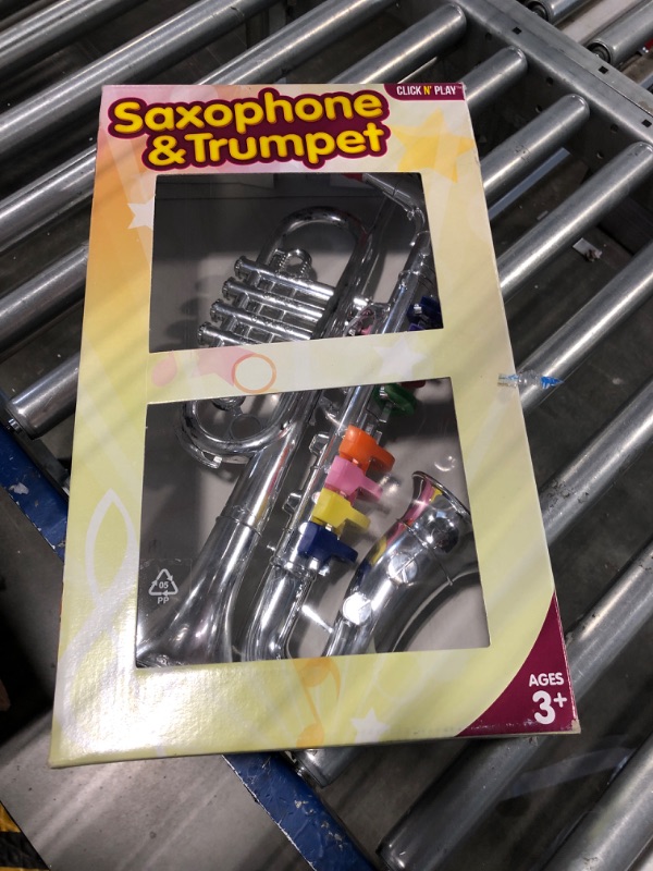 Photo 1 of Click N' Play Toy Trumpet and Toy Saxophone Set for Kids - Create Real Music - Safety Tested BPA Free - Beautiful Silver Finish with Color Keys Real Notes - Start a Instrument Band at Home or School
