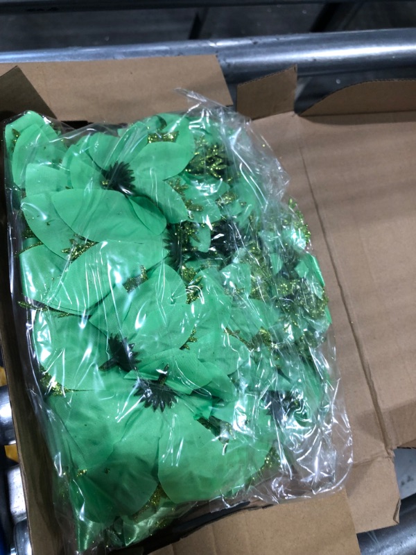 Photo 5 of 36 Pcs Christmas Glitter Artificial Poinsettia Flowers Xmas Poinsettia Artificial Wedding Flowers Decorations Xmas Tree Ornaments with Clips for Party, 6 Inch, 4 Inch, 3 Inch (Emerald Green)