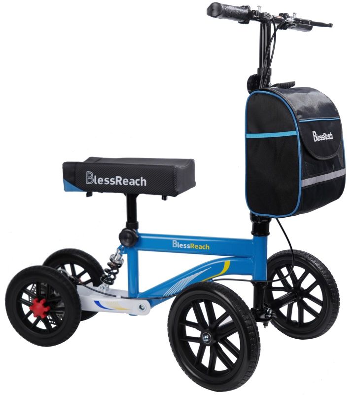 Photo 1 of BlessReach Foldable Steerable Knee Walker Crutch Alternative?Deluxe Medical Scooter Double Handbrake,for Adults Injured Ankle & Foot Recovery Scooter blue 