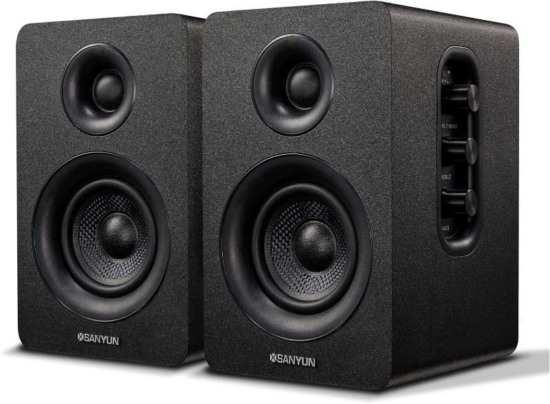 Photo 1 of Sanyun SW208 3" Active Bluetooth 5.0 Bookshelf Speakers – 60W Carbon Fiber Speaker Unit - Built-in 24bit DAC Dynamic 3D Surround Sound 2.0 Computer PC Monitor Gaming (Pair, black)