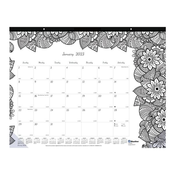 Photo 1 of 2023 Blueline 22 X 17 Monthly Doodle Plan Coloring Desk Pad Calendar Botanica C2917311