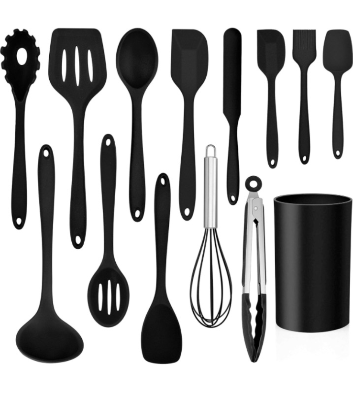 Photo 1 of 25 Pcs Cooking Utensils Set with Holder, Heat Resistant Silicone Kitchen Cookware Utensils Set, Kitchen Cooking Tools Includes Spatula Spoon Turner Whisk Tong, Dishwasher safe, Black
I’m 