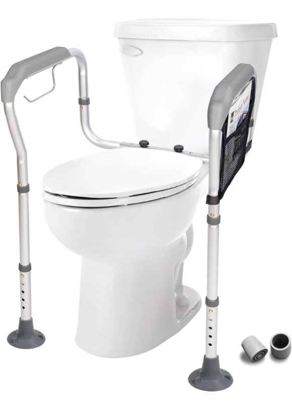 Photo 1 of HEPO Toilet Safety Rails for Elderly Adults, Toilet Safety Frame with Arms & Storage Bag, Adjustable Height and Width, Toilet Handles for Seniors, Handicap, Disabled, 2 Additional Suction Cups