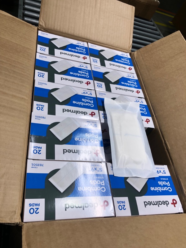Photo 1 of Dealmed Sterile Abdominal (ABD) Combine Pads, 5" x 9" Individually Wrapped Abdominal Pads, Disposable and Latex-Free ABD Pads, Wound Dressing for First Aid Kit and Medical Facilities (Case of 400) 5” x 9” (Case of 400)