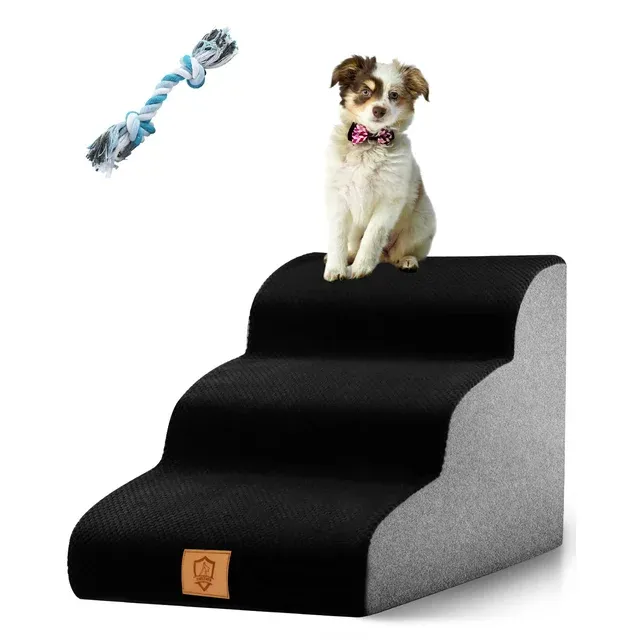 Photo 1 of *DOES NOT INCLUDE TOY**

High Density Foam Dog Stairs 3 Tiers, Extra Wide Deep Dog Steps, Non-Slip Dog Ramp, Soft Foam Pet Steps, Best for Dogs Injured,Older Cats,Pets with Joint Pain, (Black)
