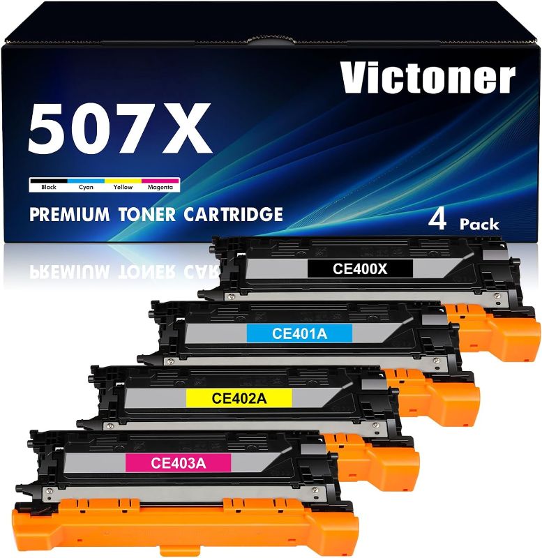 Photo 1 of 507A 507X Compatible Toner Cartridge Replacement for HP 507A 507X CE400X CE401A CE402A CE403A Enterprise M551 M551n M551dn M551xh M570dn M570dw M575f 575c Printer (Black Cyan Yellow Magenta, 4-Pack)
