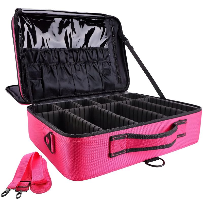 Photo 1 of 
gzcz Professional Travel Makeup Case 16 inches Large Capacity Makeup Train Case Portable Artist Cosmetic Brush Organizer Storage Bag With Adjustable Dividers And Shoulder Strap for Toiletry Jewelry
