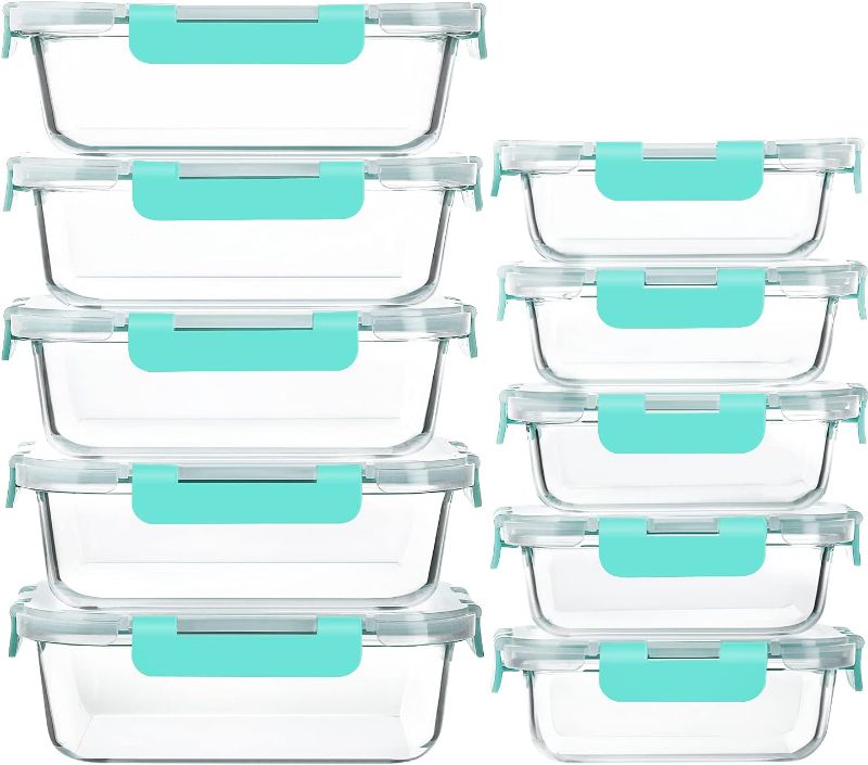 Photo 1 of [10-Pack]Glass Meal Prep Containers with Lids-MCIRCO Glass Food Storage Containers with Snap Locking Lids, Airtight Lunch Containers, Microwave, Oven, Freezer and Dishwasher, Green

