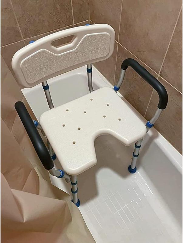 Photo 1 of ?????????? Narrow Shower Chair for Inside Tub, Small Bathtub Chair with Arms and Back Removable, Shower Chair for Elderly and Disabled, Sturdy & Height Adjustable & Cutout Seat, 300lbs
