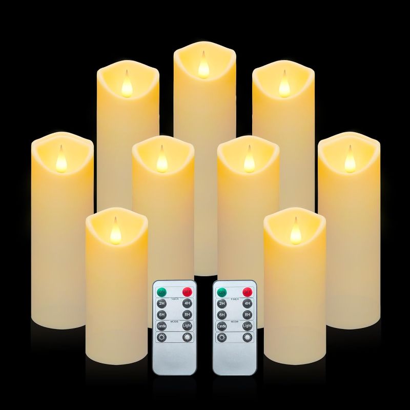 Photo 1 of Aignis LED Flameless Candles with 10-Key Remote Timer, Battery Operated Electric Candles Outdoor Heat Resistant for Home/Halloween/Christmas Exquisite Décor, Ivory Set of 9(D 2.2" x H 5"/6"/7")