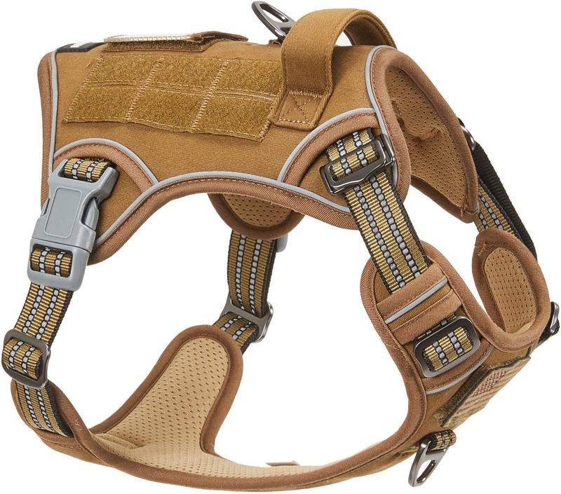 Photo 1 of BUMBIN Tactical Dog Harness for Large Dogs No Pull, Famous TIK Tok No Pull, Fit Smart Reflective Pet Walking Harness for Training, Adjustable Dog Vest Harness with Handle Brown L