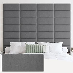 Photo 1 of **USED** Upholstered Wall Mounted Headboard, 3D Soundproof Wall Panels Peel and Stick Headboard for Queen Size, Reusable and Removable Tufted Bed Headboard in Dark Grey(9 Panels, 10" x 24")