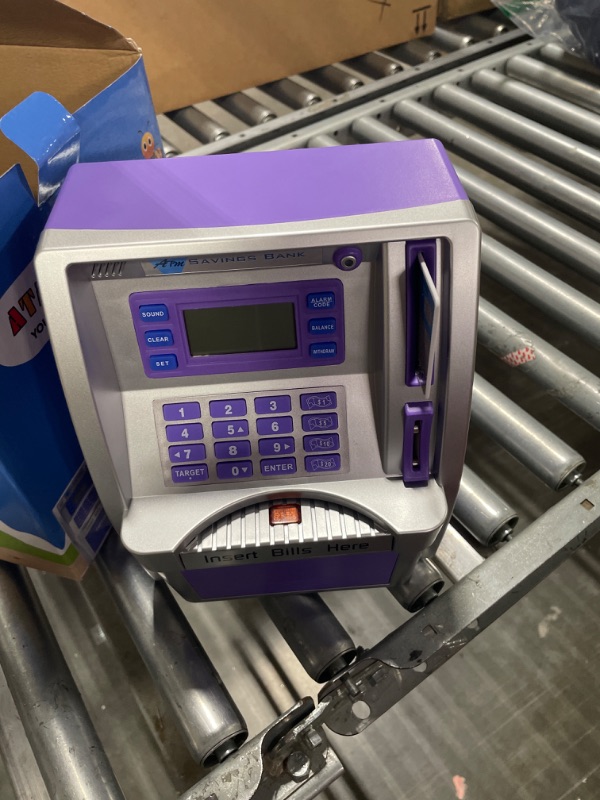 Photo 2 of 2023 Upgraded ATM Piggy Bank for Real Money for Kids with Debit Card, Bill Feeder, Coin Recognition, Balance Calculator, Digital Electronic Savings Safe Machine Box Silver/Purple