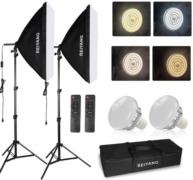 Photo 1 of BEIYANG Softbox Photography Lighting Kit for Studio Light, Professional Continuous Soft Box with 2PCS E27 Bulbs, 2PCS Hexagonal Soft Light Box Set with Carry Bag for Photo Shooting, Video Recording 2pcs Softbox Lighting Kits