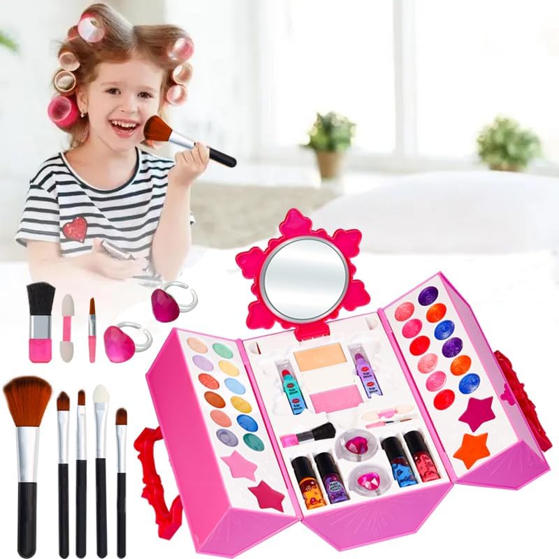 Photo 1 of BYFWH 50PCS Kids Makeup Toys for Girls 5-8 Years Old Makeup Kit Play Set with Mirror for Girls Real Washable Beauty Toys Toddler Pretend Play Makeup Kit for Kids Gifts for Age 6-12