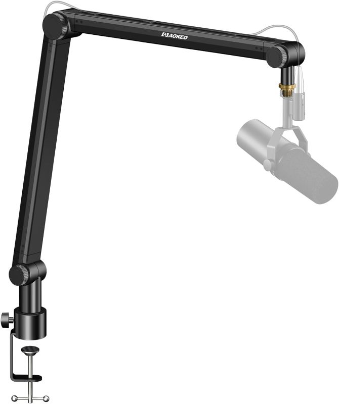 Photo 1 of Aokeo Mic Arm, Boom Arm Microphone Stand Desk with Mount Clamp Cable Management Channels Detachable Riser 5/8" Thread Adapter for Blue Yeti Snowball Hyper X QuadCast SoloCast AT2020 Shure SM7B MV7