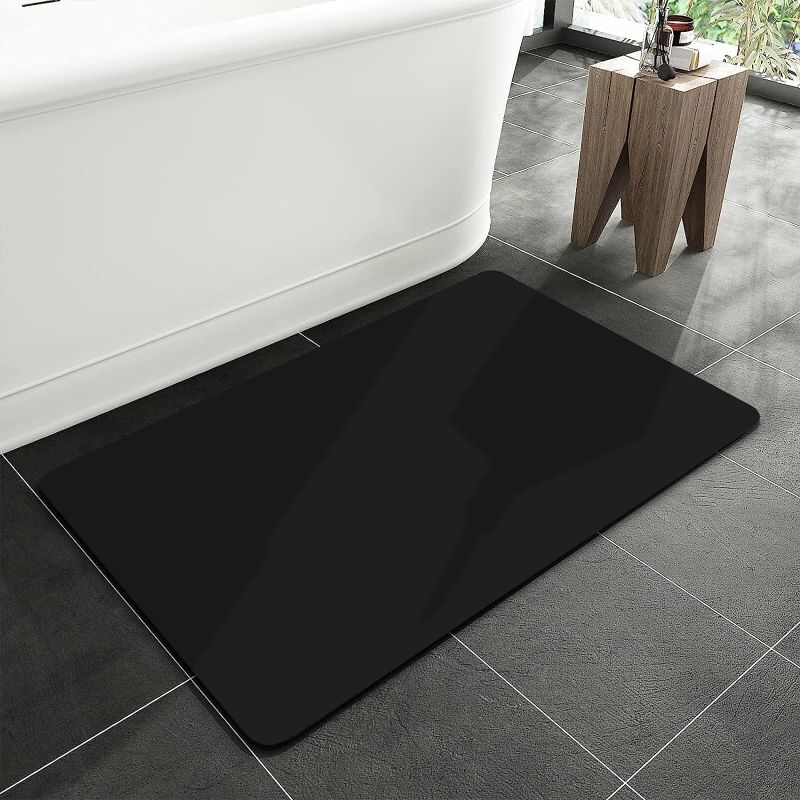 Photo 1 of Diatomaceous Earth Bath mat 19.6''x31.4'' Rubber Non Slip Quick Dry Super Absorbent Shower Mat Bath Stone Mat Thin Bathroom Floor Mat, Machine Washable, Rectangle, Black