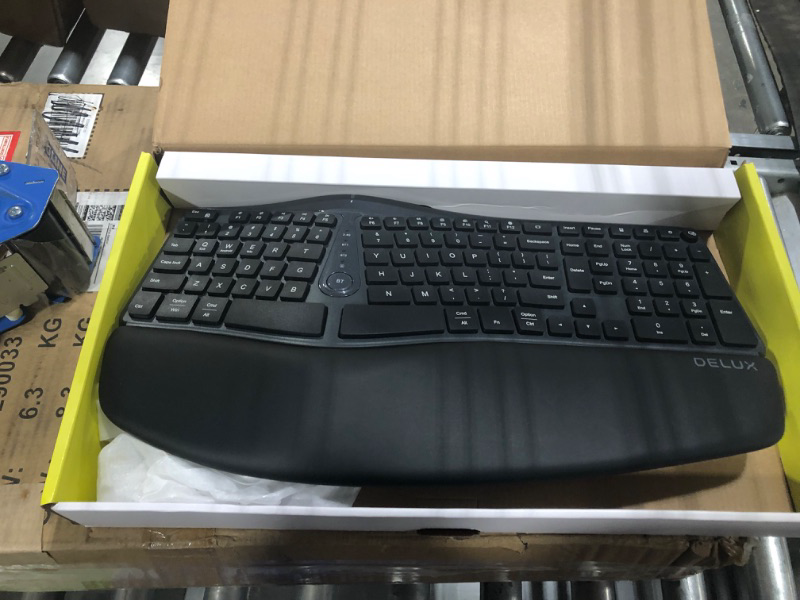 Photo 3 of DeLUX Wired Ergonomic Split Keyboard with Wrist Rest, [Standard Ergo] Keyboard Series with 2 USB Passthrough, Natural Typing Reducing Hand Pressure, 107 Keys for Windows and Mac OS (GM901U-Black)
