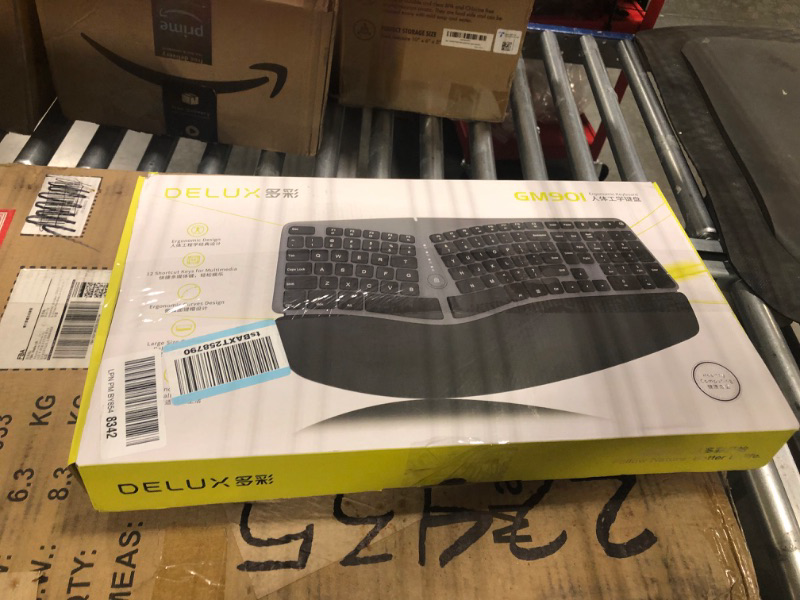 Photo 2 of DeLUX Wired Ergonomic Split Keyboard with Wrist Rest, [Standard Ergo] Keyboard Series with 2 USB Passthrough, Natural Typing Reducing Hand Pressure, 107 Keys for Windows and Mac OS (GM901U-Black)
