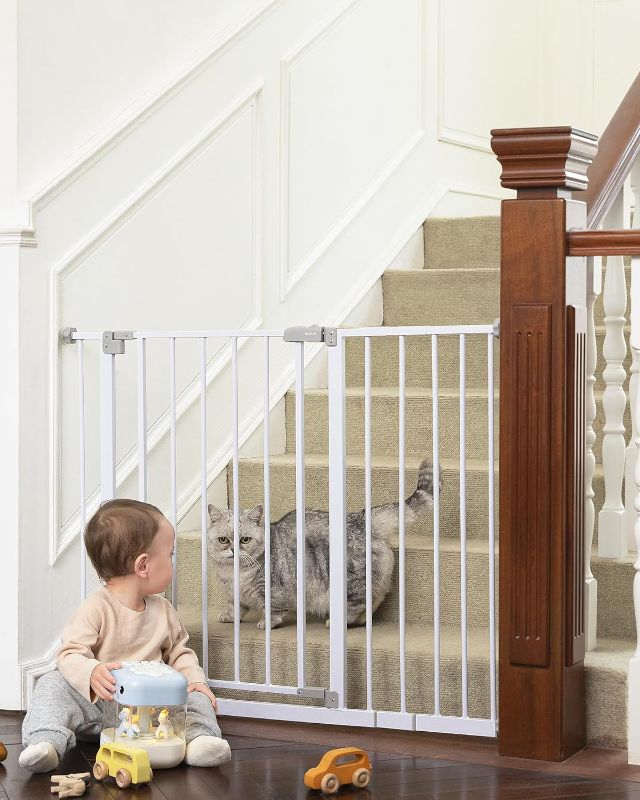 Photo 1 of **Good Used**InnoTruth 28.9-42.1" Wide Baby Gate for Stairs, Family Choice Award Winner-30 Tall Dog Gates for Doorways Expandable One-Hand Open, Easy Walk Through Dual Lock Metal Pet Gates for Dogs, White