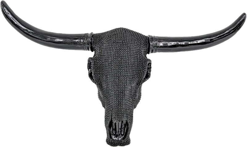 Photo 1 of **Minor Damage**BestGiftEver Wall Sculpture of Black Beaded Bull Steer Head Skull - Gothic Western Eclectic Rustic Décor