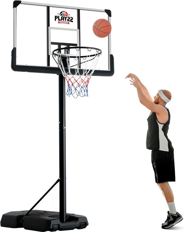 Photo 1 of **Good Used/Missing Some Screws**Portable Basketball Hoop 10 ft Adjustable - 44in Shatterproof Backboard - Basketball Goal System 8-10 ft Adjustable Basketball Hoop for Kids/Adults Indoor Outdoor Weatherproof Fillable Base
