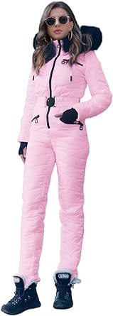 Photo 1 of Aoysky Women Winter Onesies Ski Jumpsuit Outdoor Sports Snowsuit Fur Collar Coat Jumpsuit with Hoodies Ski Jackets and Pants