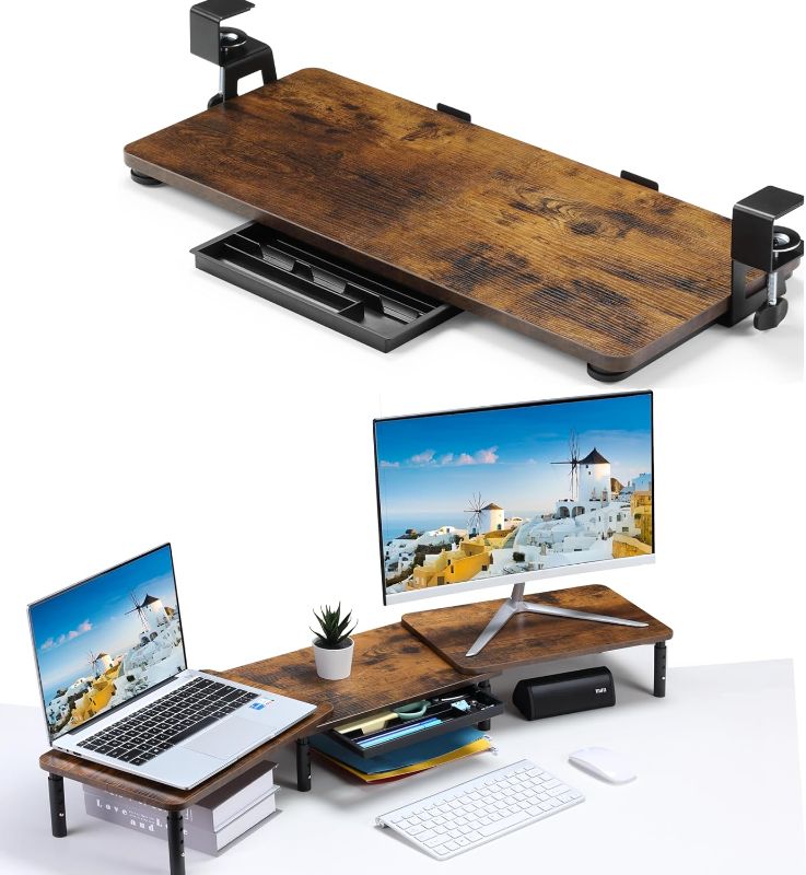 Photo 1 of ETHU Keyboard Tray Under Desk, 26.77" X 11.81" Large Size Keyboard Tray with C Clamp-on Mount Easy to Install, Computer Keyboard Stand, Ergonomic Keyboard Tray for Home and Office
