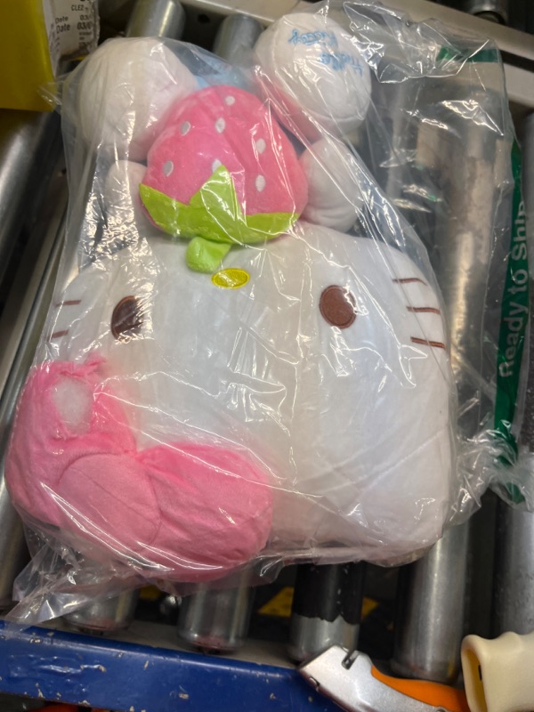 Photo 2 of **DAMAGED*Kitty Plush Toys,Kawaii Cartoon Kitty Plush Doll Stuffed Animals Toy,Cute Kitty Cat Soft Plush Pillow Birthday Gifts for Girls (Strawberry)