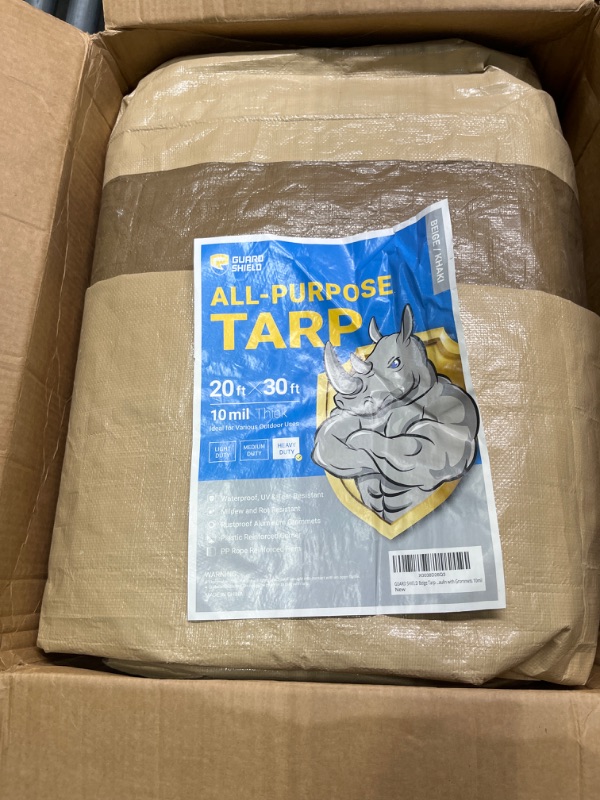 Photo 3 of ** USED GUARD SHIELD Beige Tarp Heavy Duty Waterproof 20x30 Feet Outdoor Poly Tarps Cover Thick UV Resistant Canopy Tarpaulin with Grommets 10mil Beige/Khaki 20x30