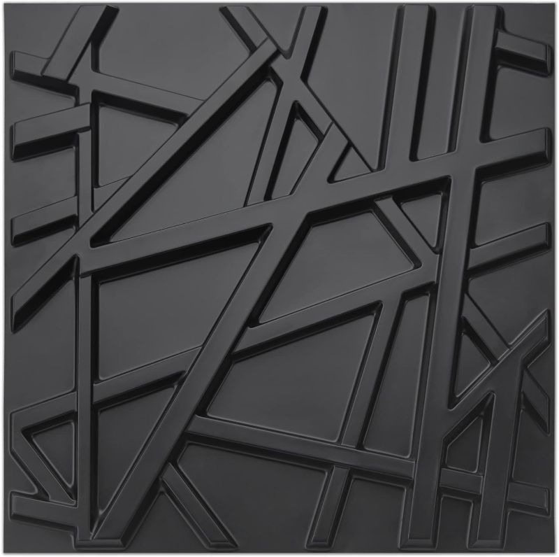Photo 1 of ***10 only***Art3d PVC Decorative Textures Black 3D Wall Panels for Interior Wall Décor, Black Wall Decor,Pack of 12 Tiles 32 Sq Ft
