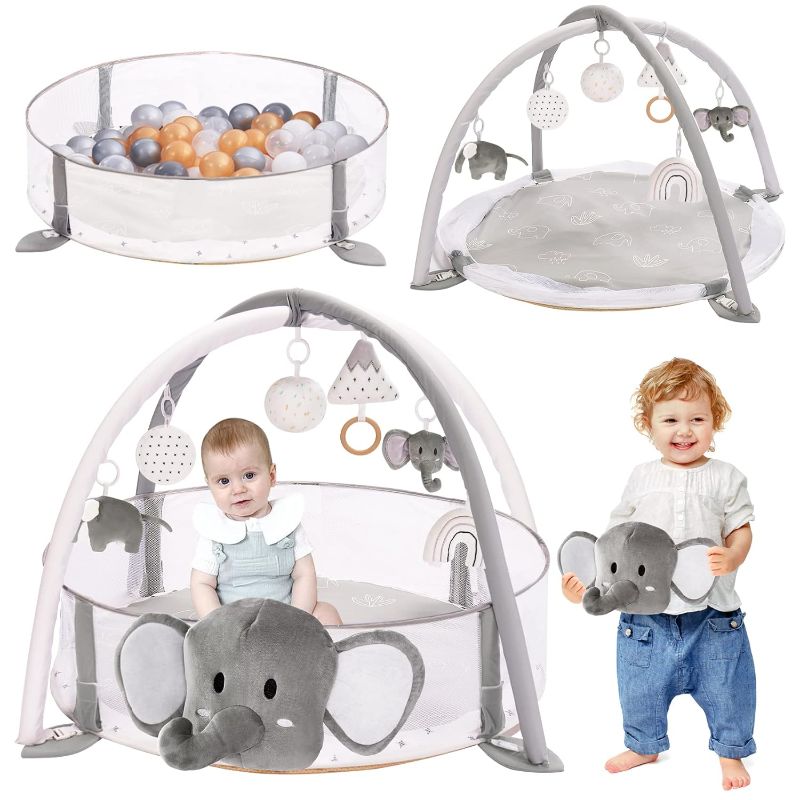 Photo 1 of 5-in-1 XL Large Baby Gym & Ball Pit, Play Mat & Play Gym, Combination Baby Activity Gym with Milestone Cards for Sensory Exploration and Motor Skill...
