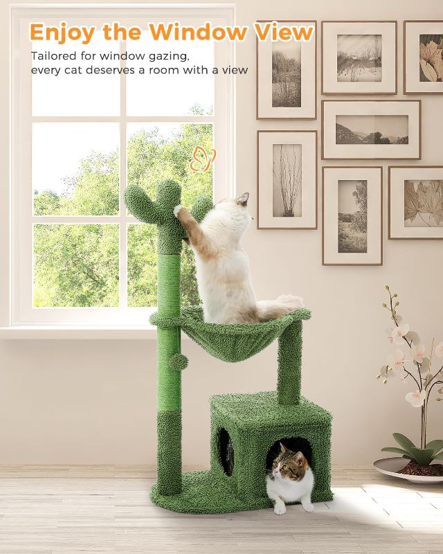 Photo 1 of *** FOR PARTS NOT COMPLETE *** Cactus Cat Tree 40" Cat Tower with Large Metal Carpet Hammock, Cat Scratching Post for Indoor Cats with Condo& Dangling Ball, Green
