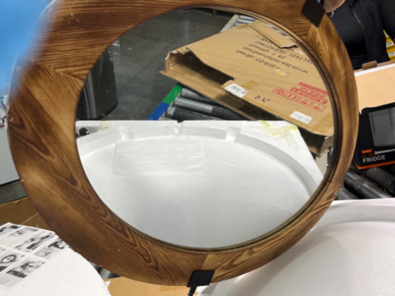 Photo 3 of **USED** COGOOD Pivot Bathroom Mirror - 28x24 Farmhouse Oval Wood Vanity Mirror for Wall, Living Room Entryway Bedroom Tilting Hangs Vertical Brown Brown 28x24